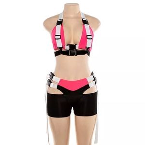 🎉FESTIVAL🎉 Two-Piece Buckle Neon Pink Outfit